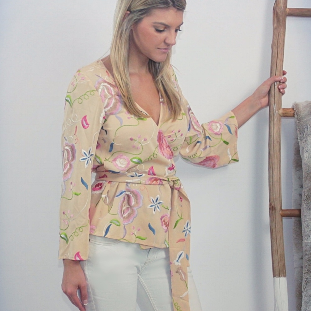 Fustian Embroidered Floral Kimono Top ByTiMo